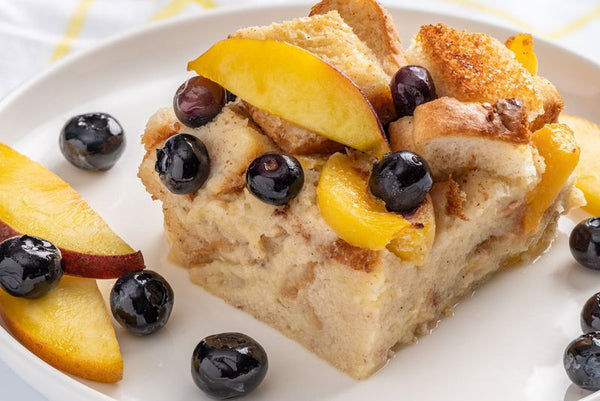 Blueberry Peach Buttermilk Bread Pudding